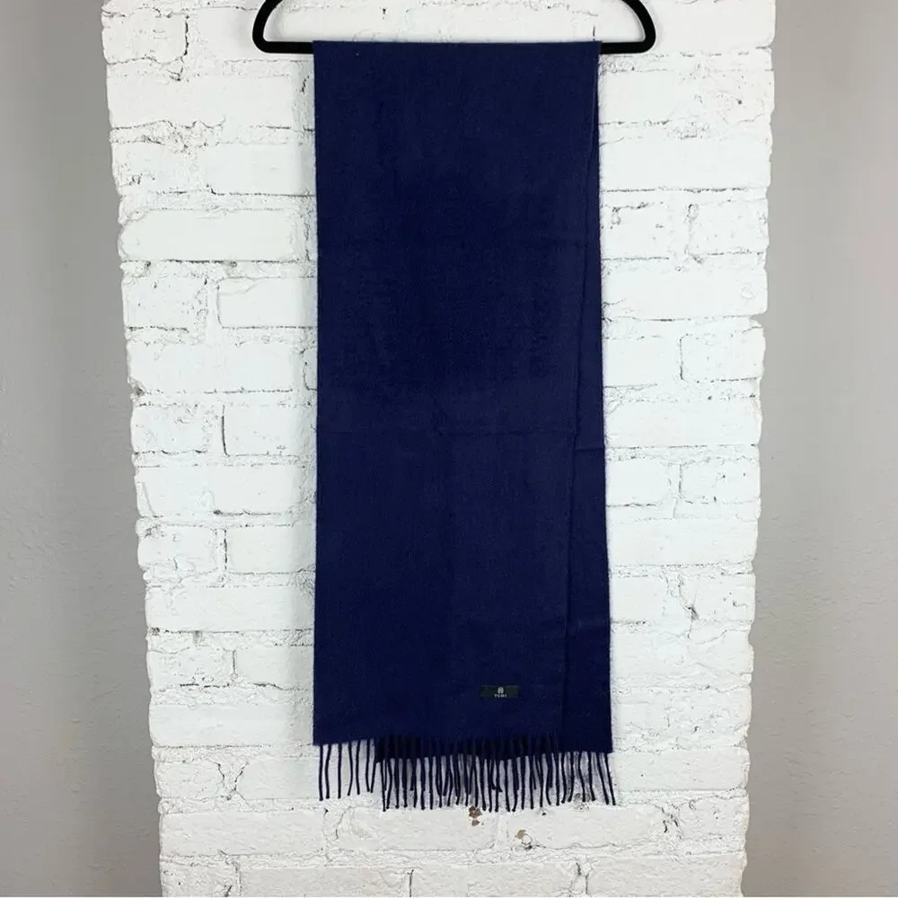 Tumi Navy Blue Alpaca Wool Fringe Scarf